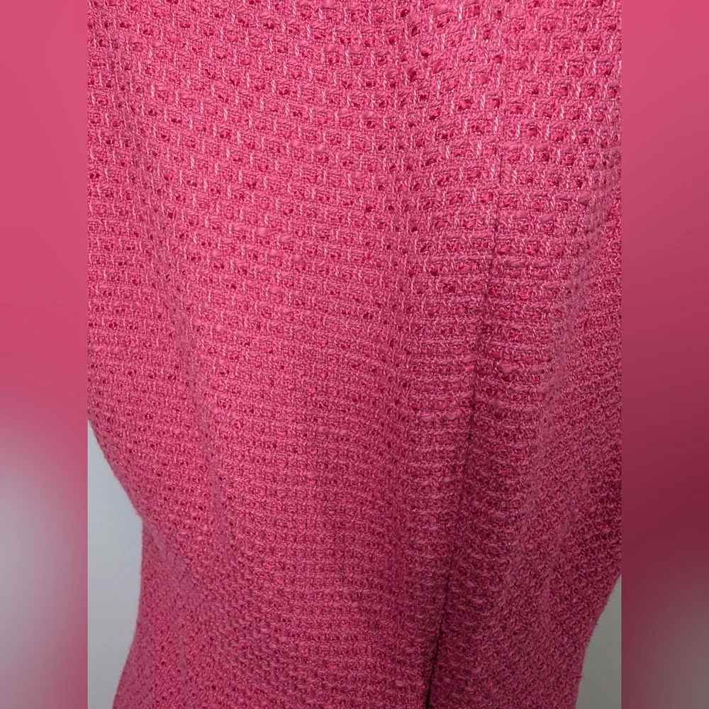 Elegant Pink Tweed Short Sleeve Knee Length Dress - Picture 7 of 15